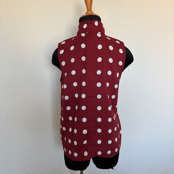 Ann Taylor Burgundy Polka Dot Sleeveless Blouse with Neck Tie - Picture 4 of 8